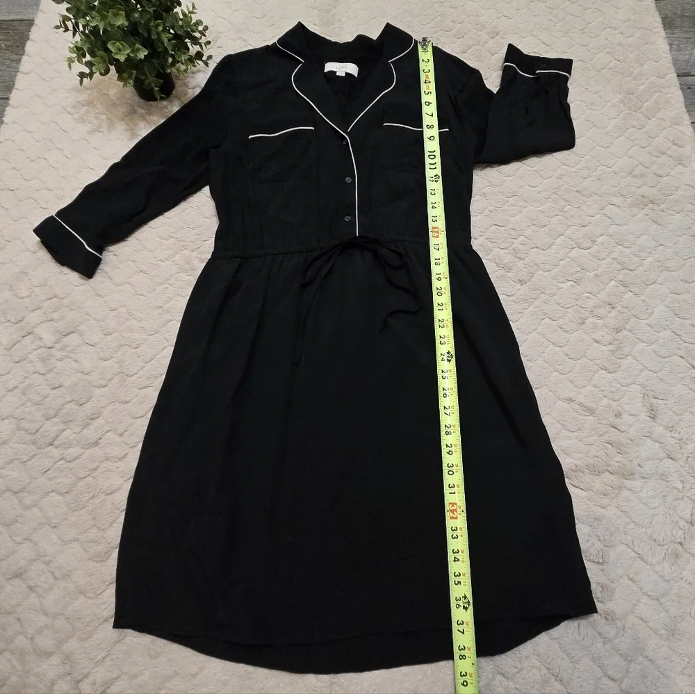 LOFT Black and White Trim Collared Long Sleeve Dress, Size Medium
